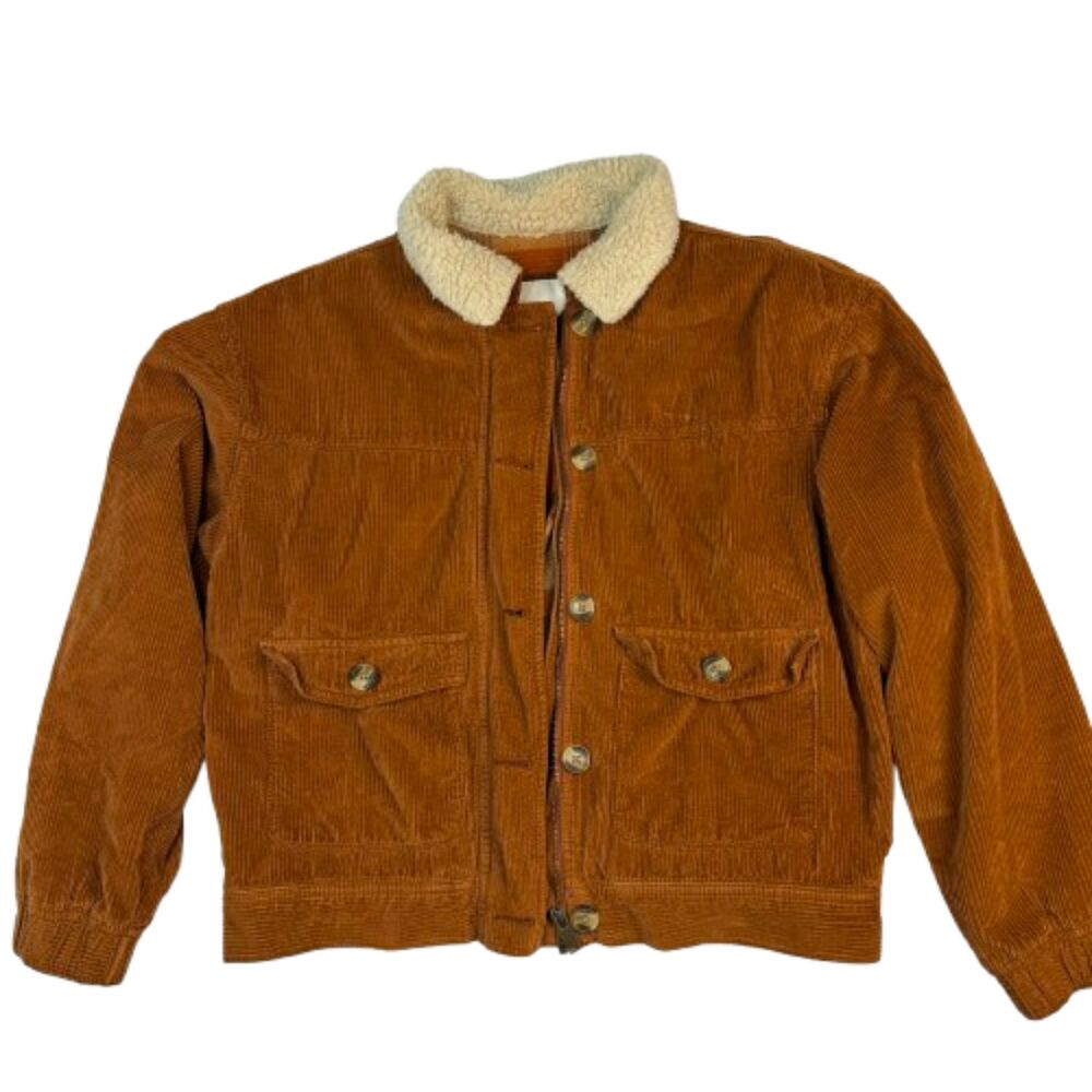American Eagle Corduroy Trucker Brown Sherpa Fleece Collar Jacket Size S